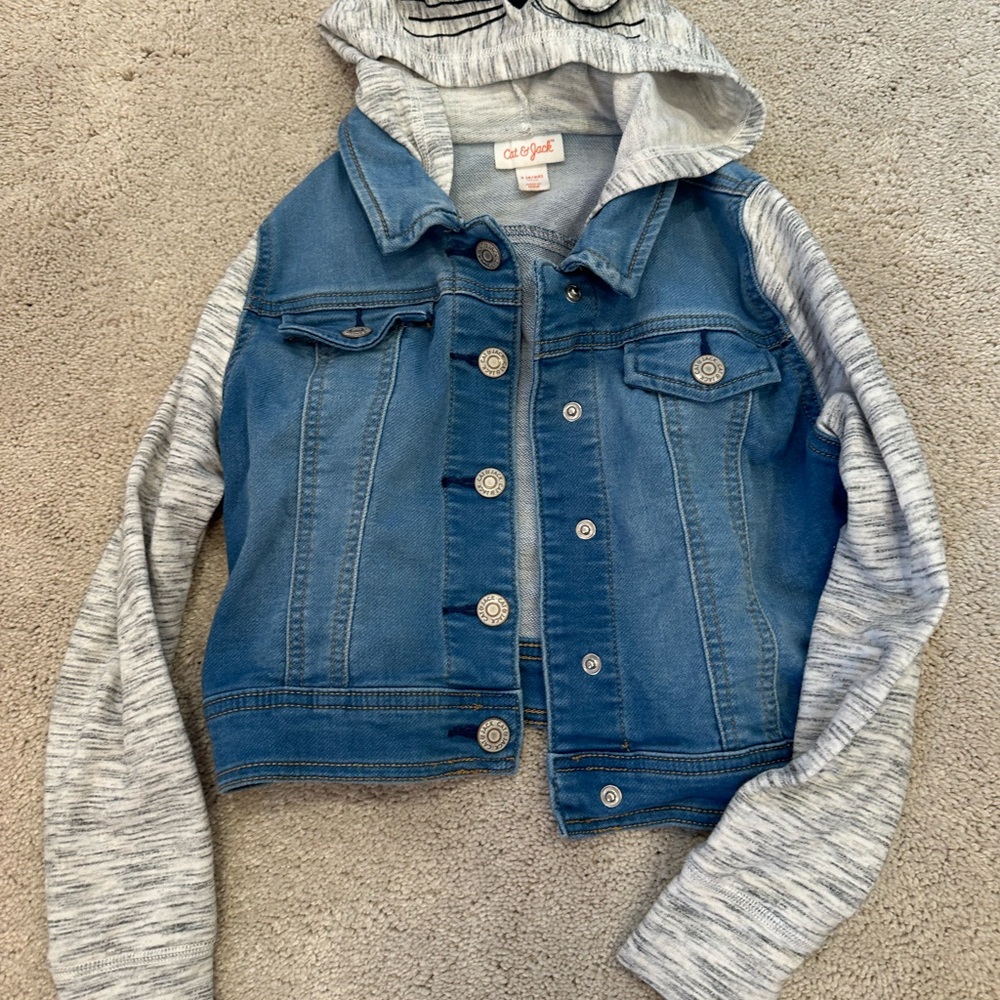 Blue Denim Jacket with Gray Hood and Sleeves cat & jack girls small